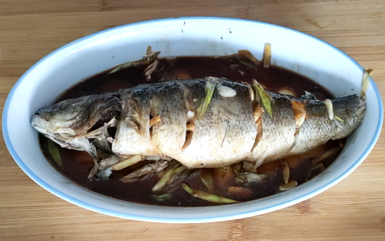 Oven baked sea bass